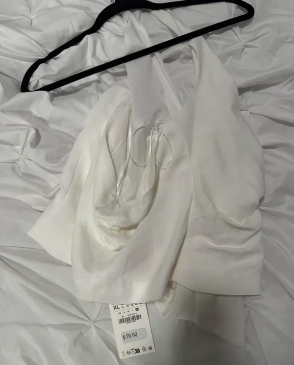 zara white tie-front top with button-up detail NWT - Image 3
