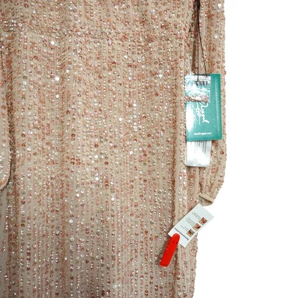 Mac Duggal Pink Nude Sequin V-Neck Long‎ Sleeve Midi Dress Size 10 NWT Formal - Image 5