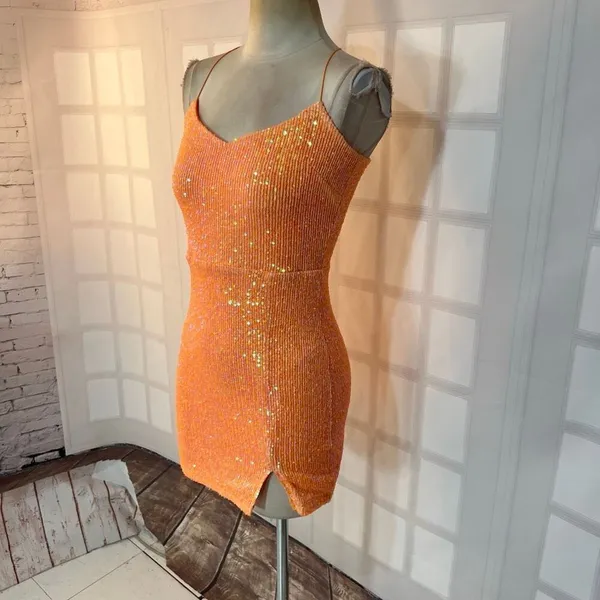 Windsor NWT Dazzle Down Sequin Lace-Up Mini Dress in peach size medium - Image 7