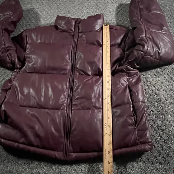 Bagatelle Puffer Jacket Womens Small Burgundy Faux Leather Full Zip Light Weight - Image 8