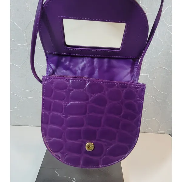 Vintage Dover Crossbody Bag Womens Purple Embossed Animal Print Mirror Purse - Image 3