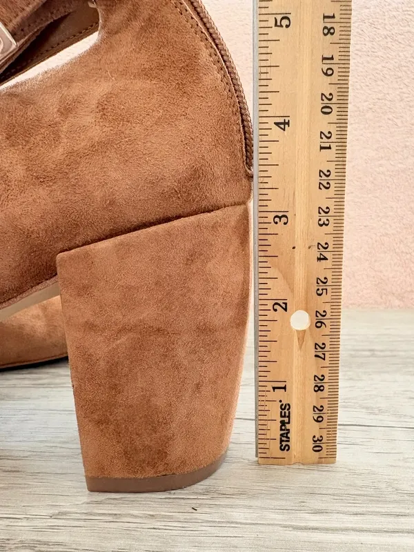 H by Halston Regina Brown Suede 3.25" Block Heel Pump Buckle Ankle Strap Zip 10 - Image 8