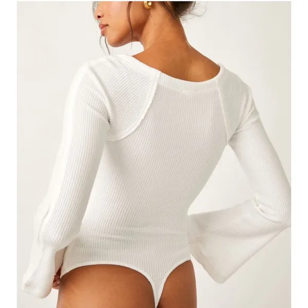 Free People On A Cloud Bodysuit Ivory Hippie Boho Bell Sleeve Size Medium - Image 4