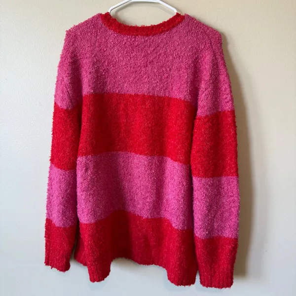 Rowing Blazers Target Sweater L Pink Red Striped Boucle Crewneck Soft Girl - Image 8