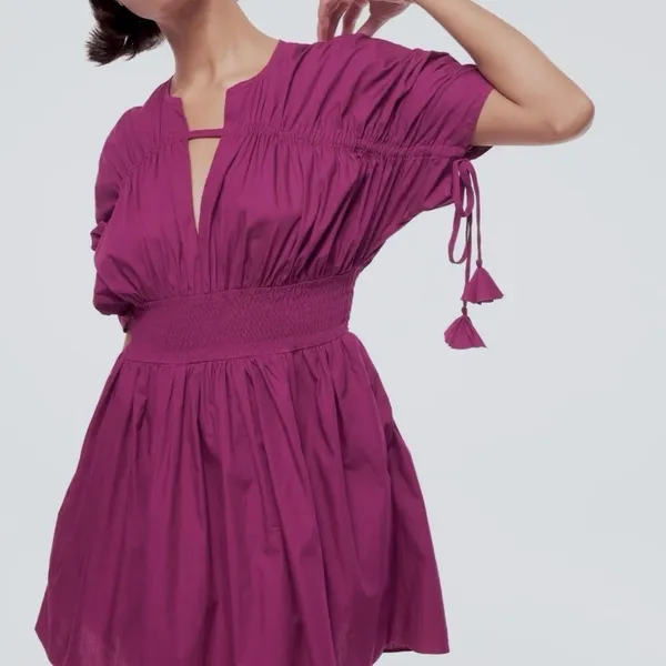 Misa Pink Los Angeles Camila Cinched Mini Dress Magenta Pink Pockets SMALL - Image 5