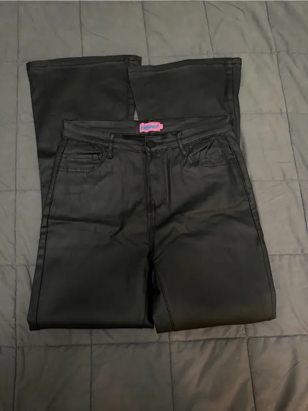 Edikted black leather flare pants #leather #biker - Image 2