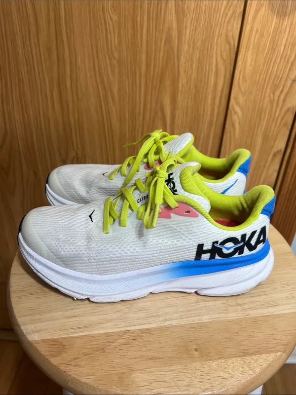 Hoka White Running Shoes with Neon Yellow Accents - Image 2