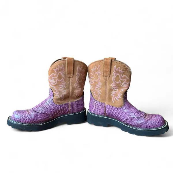 Ariat Fatbaby Western Boots Women’s 10 Purple Croc Print Brown Suede 10014042 - Image 6