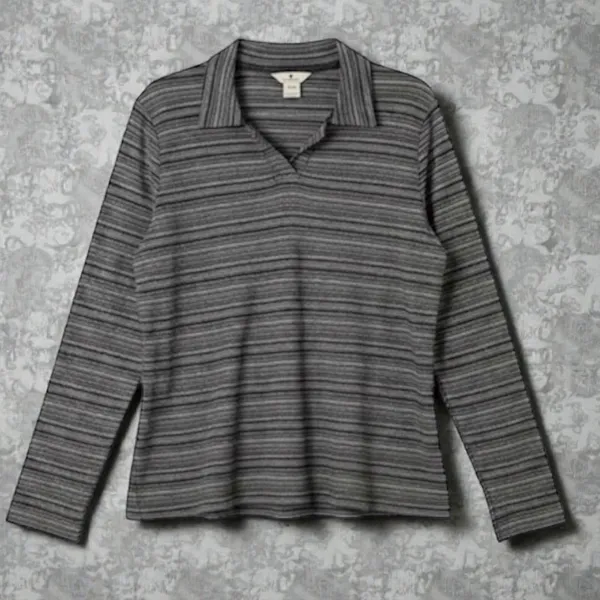 Woolrich Womens XL Grey Striped Long Sleeve‎ Polo Shirt Collared Heritage Style - Image 2