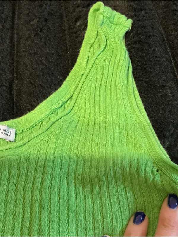 Zara Bright Lime Ribbed Tank with Ruffle Hem - Image 6