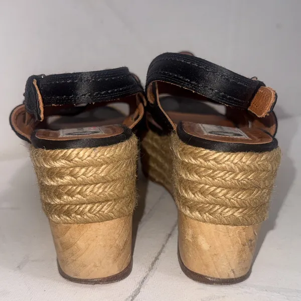 Vintage Y2K Lanvin Black Leather Platform Wood Jute Espadrille Wedge Shoes 40 - Image 9