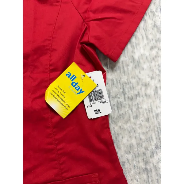 All Day by Landau Womens Red V-Neck Scrub Top Short‎ Sleeve Pockets 4143 SML NEW - Image 2