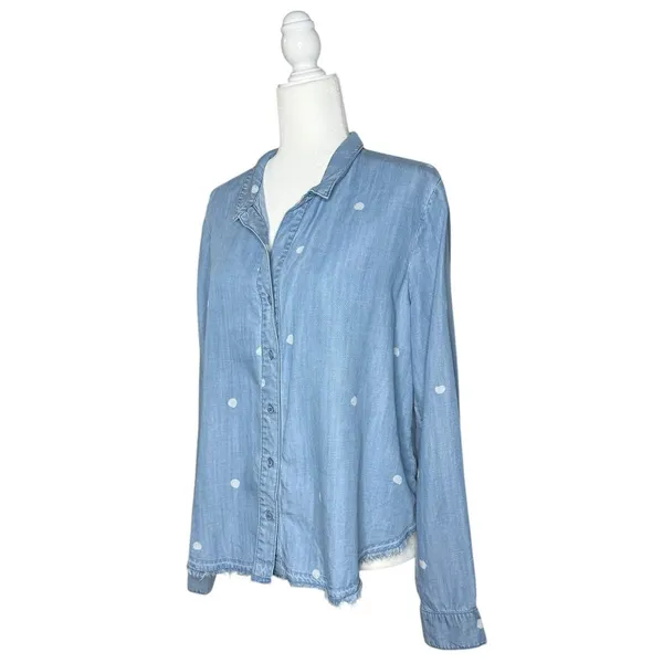 Cloth‎ & Stone Top L Anthropologie Denim Chambray Polka Dot Button Up Shirt - Image 3