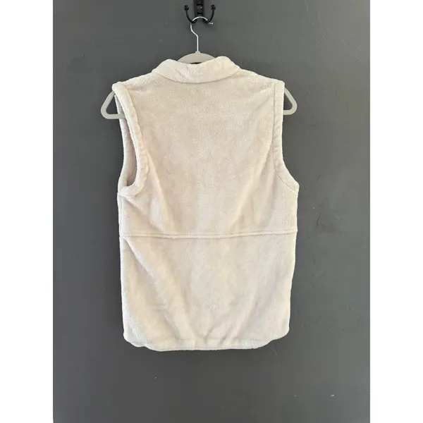 Columbia Womens Cream Fleece Vest Full Zip Plush Mock Neck Small Solid Pockets - Image 3