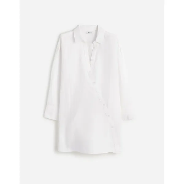 NEW Madewell White Linen Asymmetric Button Up Long Sleeve Mini Shirt Dress XXS - Image 10