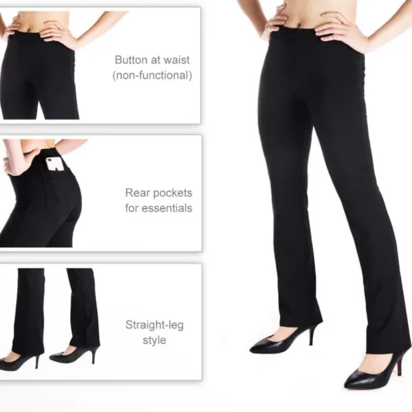 NWT YOGIPACE Straight Leg Yoga Dress Pants,‎ Back Pockets Black Size Small Short - Image 2