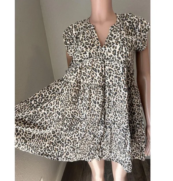 Thml Smock Baby Doll Cheetah Leopard Summer Size Small Dress With Pockets #93 - Image 4