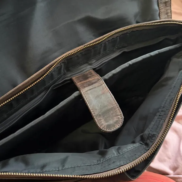 Vintage Briefcase Bag Brown Distressed Real Leather USA Preppy Academia Professor Laptop Book Brass Buckle Antique Streetwear Measurement in pics - Image 3
