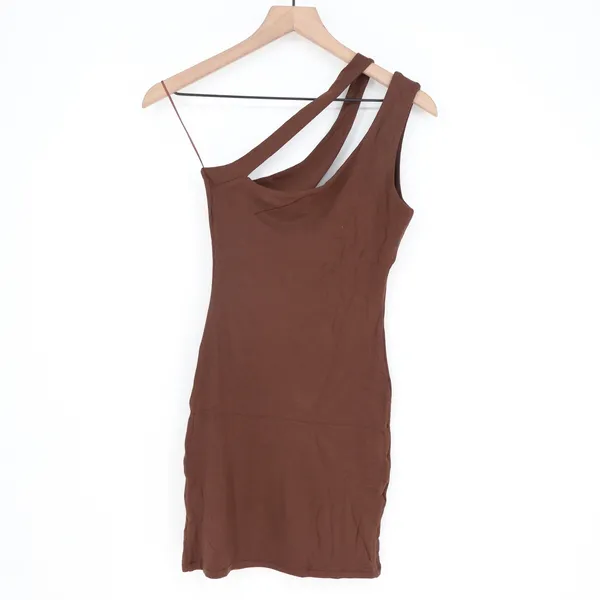 Naked Wardrobe Chocolate Brown One Shoulder Cut Out Mini Dress M - Image 7