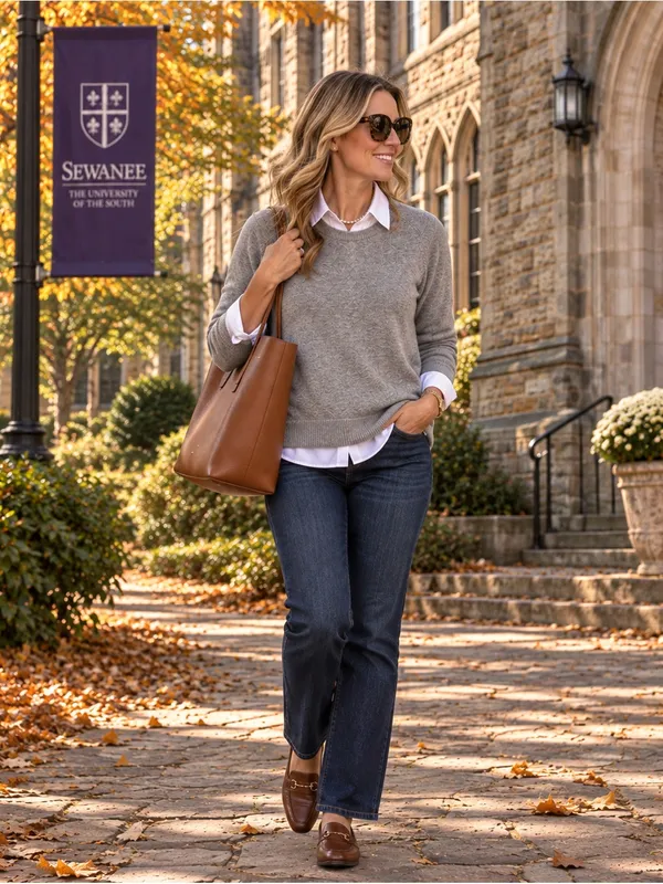 L.L.Bean Women's Cotton Cashmere Crewneck Sweater Gray Small Regular - Image 2