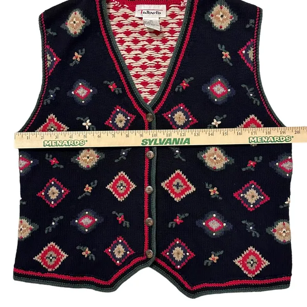 Vintage Talbots Button Down Vest Blue Floral/Holiday Women's‎ Size Medium - Image 8