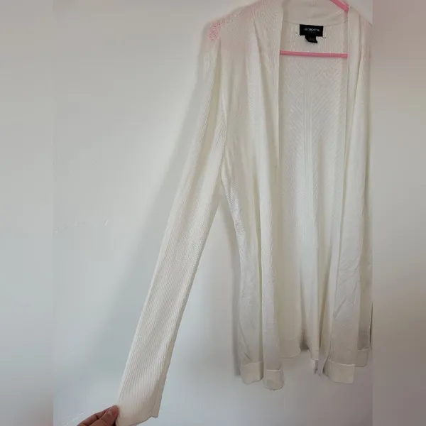 Liz Claiborne Career Longline Cardigan Sweater White Cozy Knit Loungewear Large - Image 6