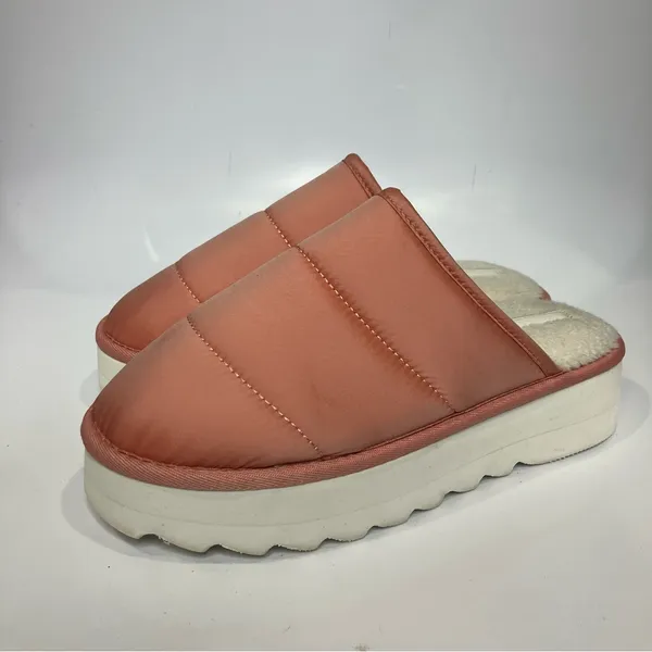 Anthropologie‎ Maeve puffy platform slippers mules peach white women’s size 8-9 - Image 5