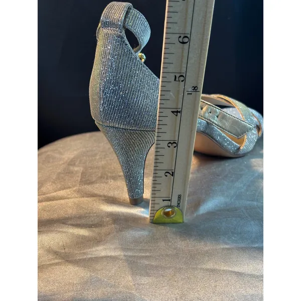 Kelly & Katie Silver Glitter Ankle Strap Heeled Sandals Mid Stiletto Size 8.5 - Image 7