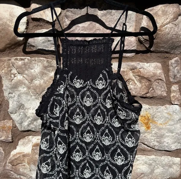 By Anthropologie Sheer Embroidered Mini Dress Black White Size Medium - Image 5