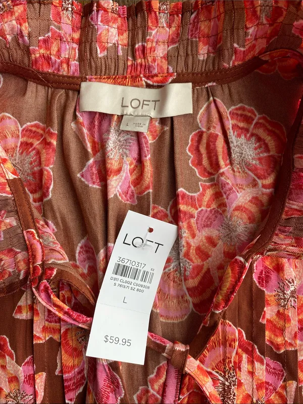 LOFT Rust Floral Tie-Neck Sleeveless Top with Pink Accents - Image 2