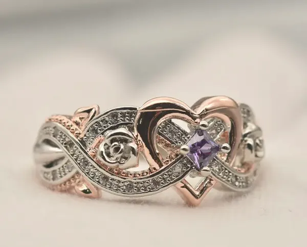 Exquisite Golden Mosaic CZ Heart Shape Ring Size 7 - Image 2