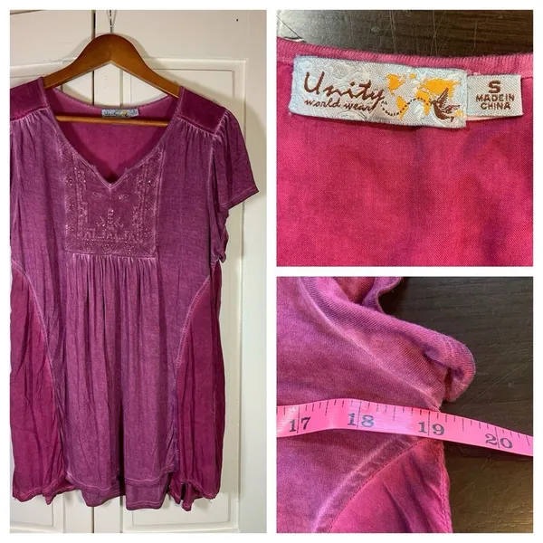 Unity World Wear Whimsygoth Sequin Boho‎ Tunic Women's Small Purple Top Blouse - Image 2