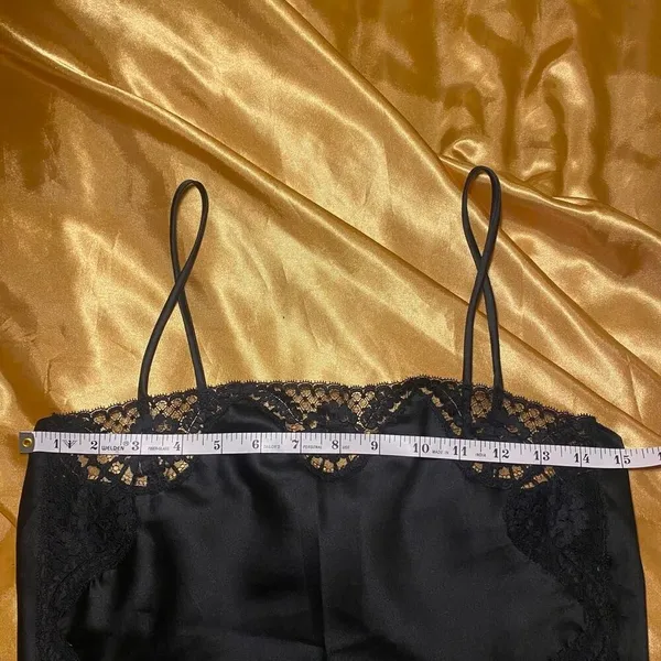 Vintage Black Satin Lace Trim Cami Top - Image 5