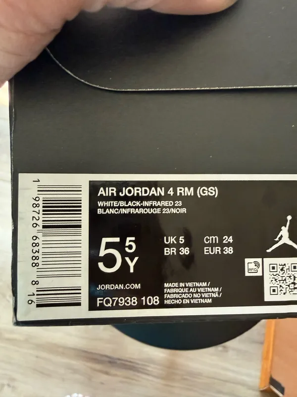 Nike Air Jordan 4 RM GS White Black Grey Size 5.5Y New w/ Box + Extra Laces - Image 2