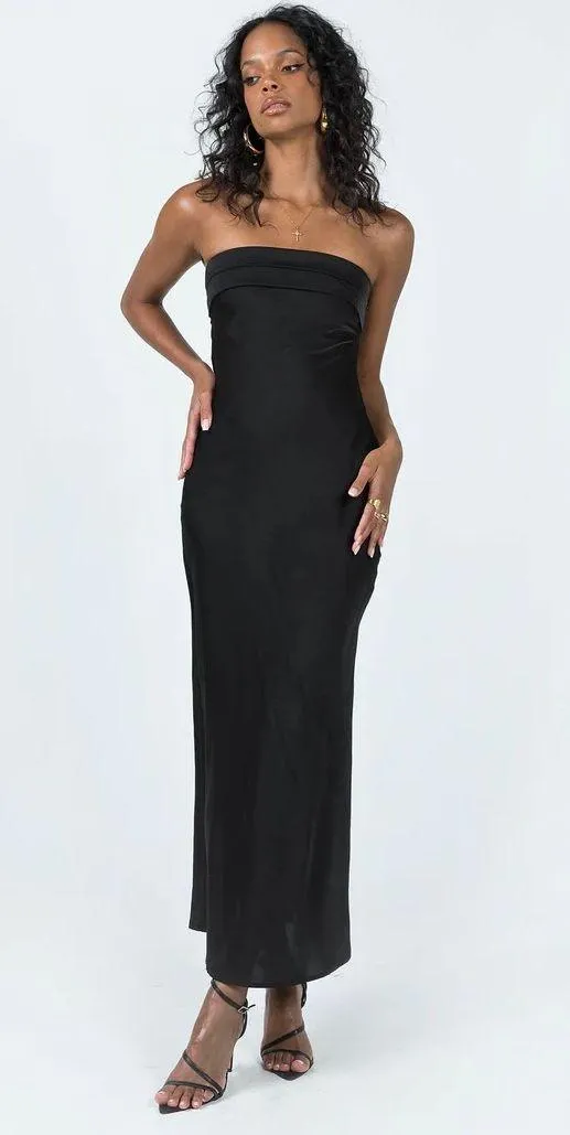 Black Strapless Midi Dress - Image 2