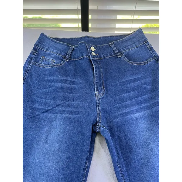 Womens Stretch Flare Boot Cut 2‎ Button Jeans Denim Medium Wash 33x29 Size XXL - Image 2