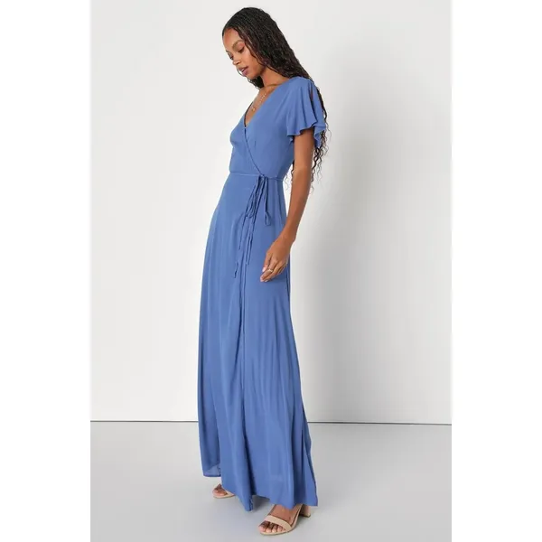 Lulus NWT 26Y Heart‎ of Marigold Denim Blue Wrap Maxi Dress R665971 Size Medium - Image 3