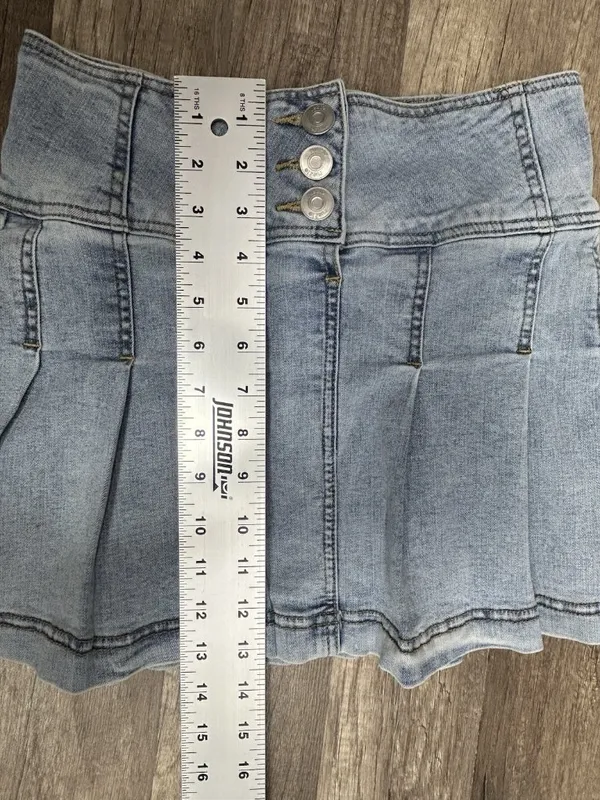 Y2K Denim Micro Mini Skirt Size Small Pleated Ruffle Bratz Indie Coquette Tennis - Image 5