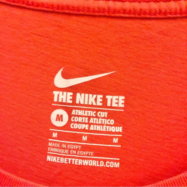 Nike‎ Tee Athletic Cut Swoosh Logo Striped Short Sleeves Orange Purple Medium - Image 3
