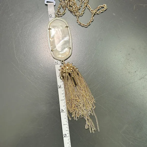 Kendra‎ Scott Rayne Necklace White Mother of Pearl Stone Gold Tassel Pendant - Image 7