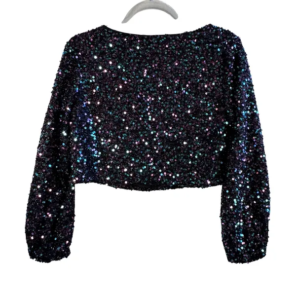 Coco Jameson Purple Teal Iridescent Sequin Crop Top Womens Small‎ Party Festival - Image 2