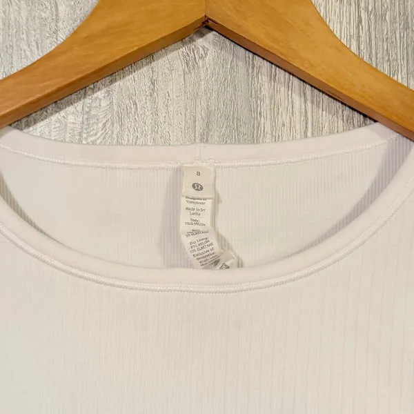 Lululemon Ebb To Street Long Sleeve Top White Ribbed Built In Bra Pilates Size 8 - Image 3