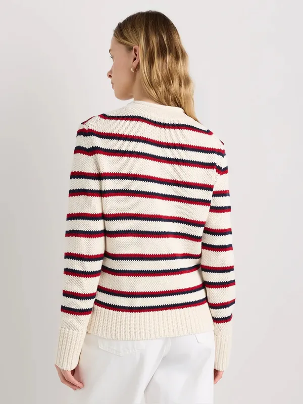 NWT Quince 100% Organic Cotton Roll Neck Sweater Off White/Navy/Red Stripe Sz XS - Image 3