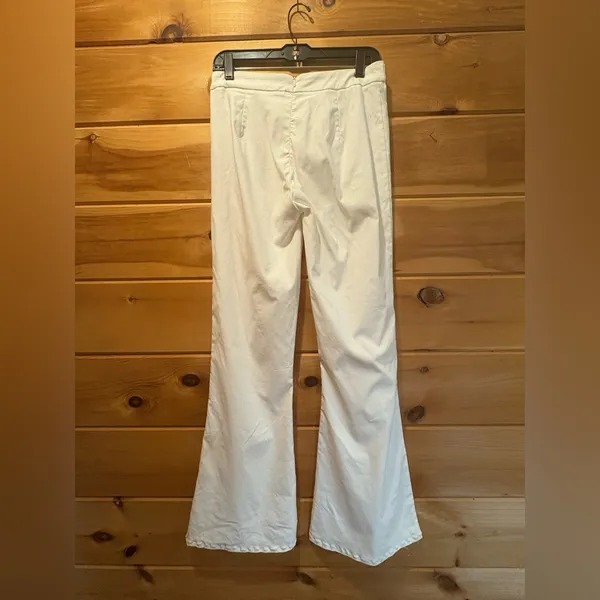 White Fox Boutique Cream Wide Leg Pants with Silver Buckles Size XL - Image 2
