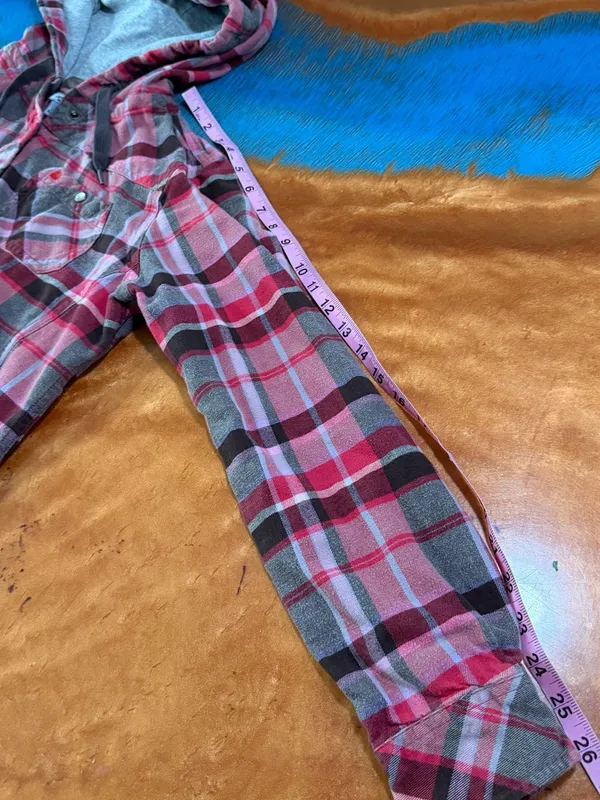 Carhartt Pearl Snap Hooded Pink Red Brown Plaid Cotton Flannel Shirt Medium - Image 11