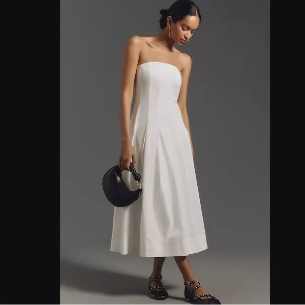 Anthropologie Mare Mare strapless seamed a line midi dress in white - Image 2