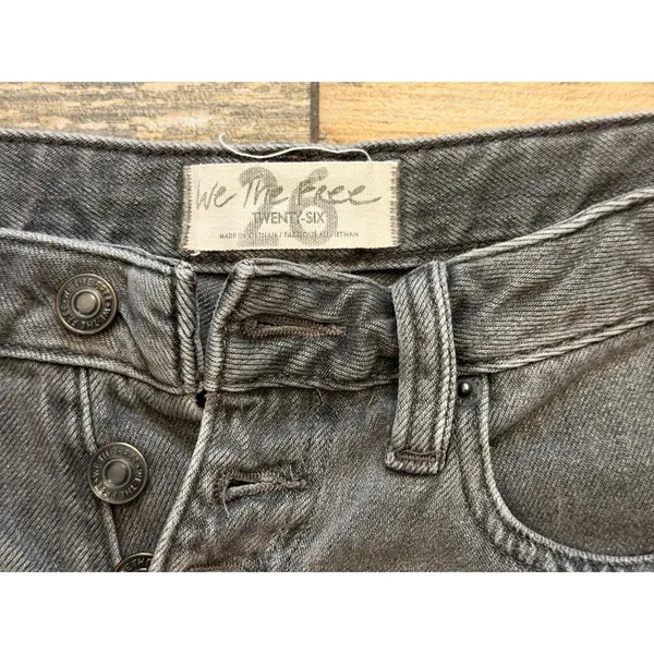 We The Free People Distressed Mini Denim Shorts Washed Black Button Fly Size‎ 26 - Image 3