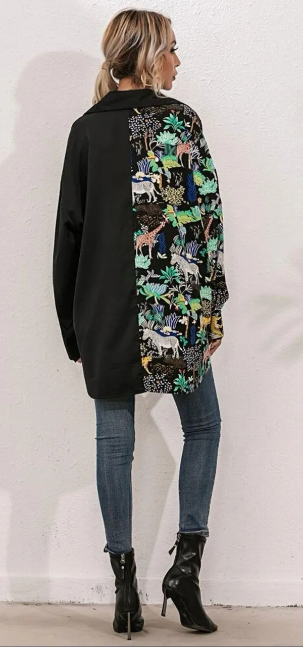Printed Button Top Black - Image 2
