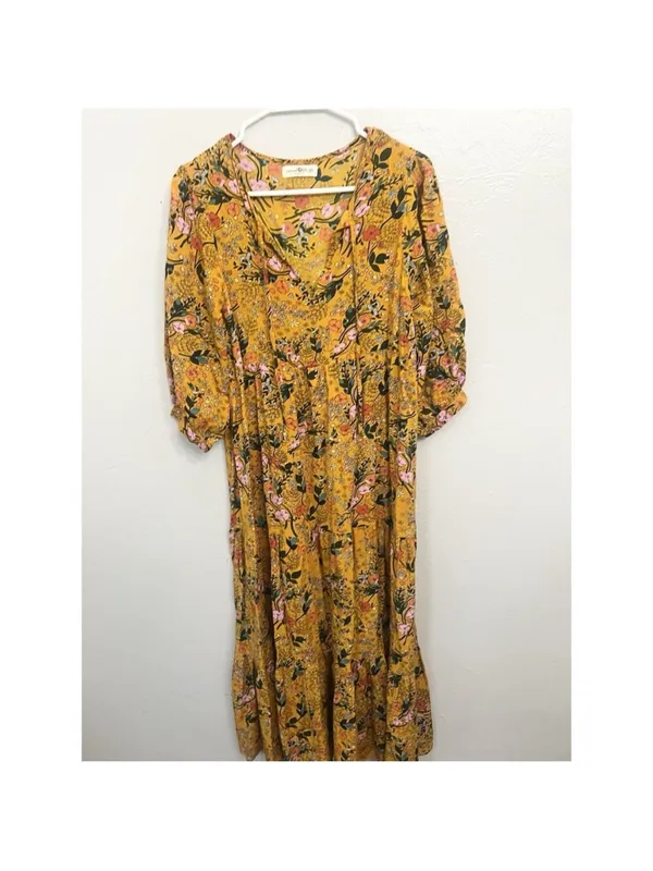 Natural Life Phoebe Maxi Dress Gold Yellow Boho Floral Women’s M oversized - Image 2
