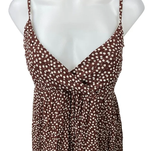 Motherhood Maternity Brown White Sleeveless Polka Dot Cami Mini Dress Size L - Image 3
